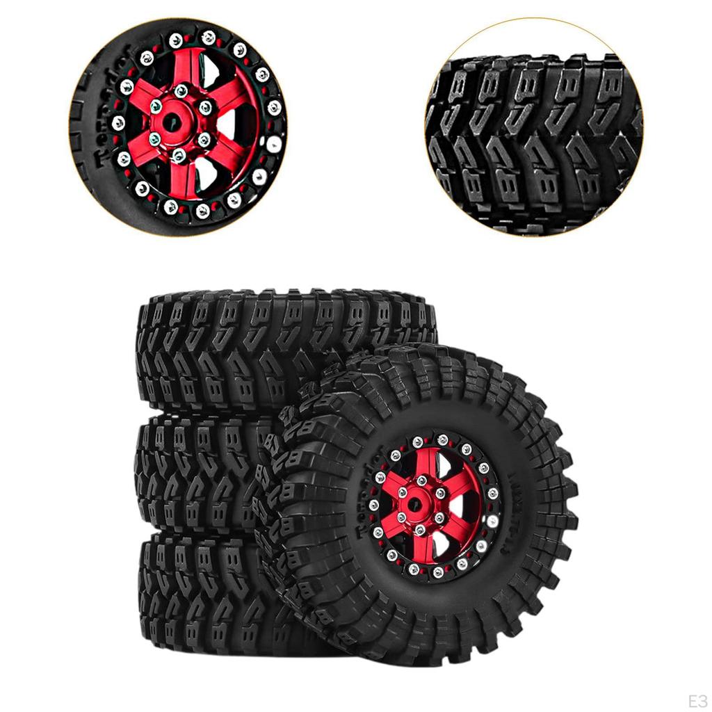 4 Pieces 1/18 1/24 RC Crawler Car Wheels and Tires Accessory Aluminum Alloy Easy to Install