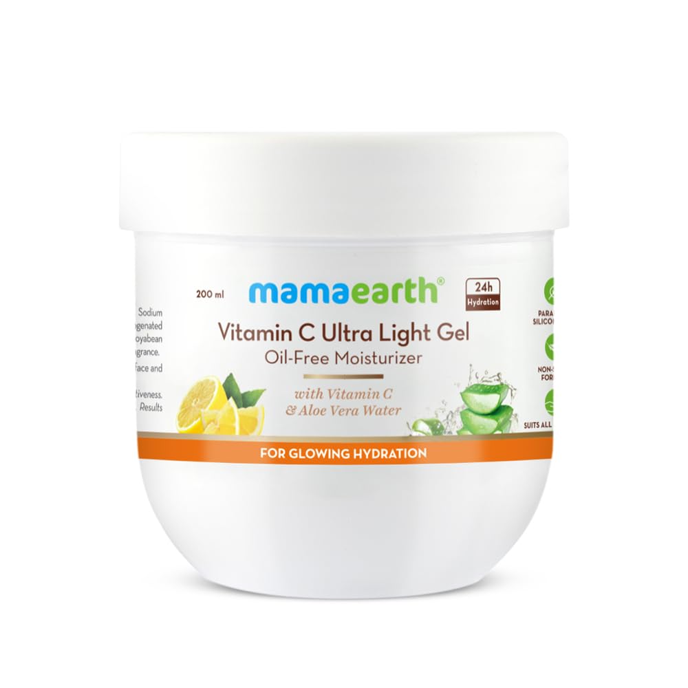 Mamaearth Vitamin C Ultra Light Gel Moisturizer For Glowing Hydration – Oil-Free, 24H Hydration, Brightening – 200ml
