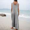 Women Casual Loose Long Bib Pants Sleeveless Wide Leg Baggy Jumpsuits Cotton Romper Overalls with Pockets