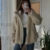 Winter Women Fashion Solid Color Warm Lamb Wool Short Coat Cardigan Jacket