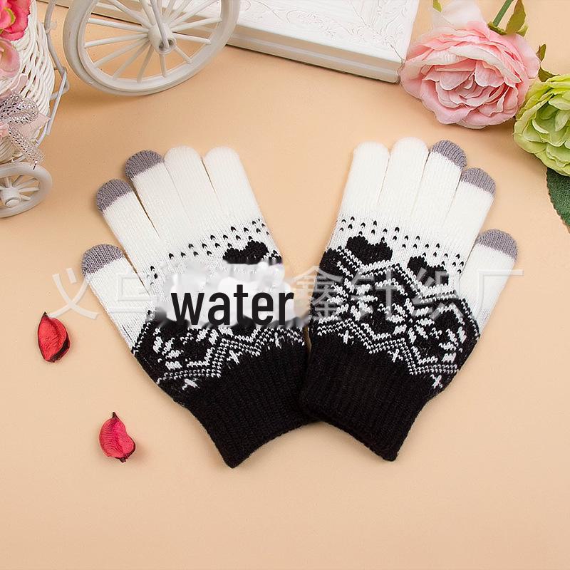 Women's Knitted Snowflake Touch Screen Gloves with Velvet Lining - Warm Wool Winter Gloves