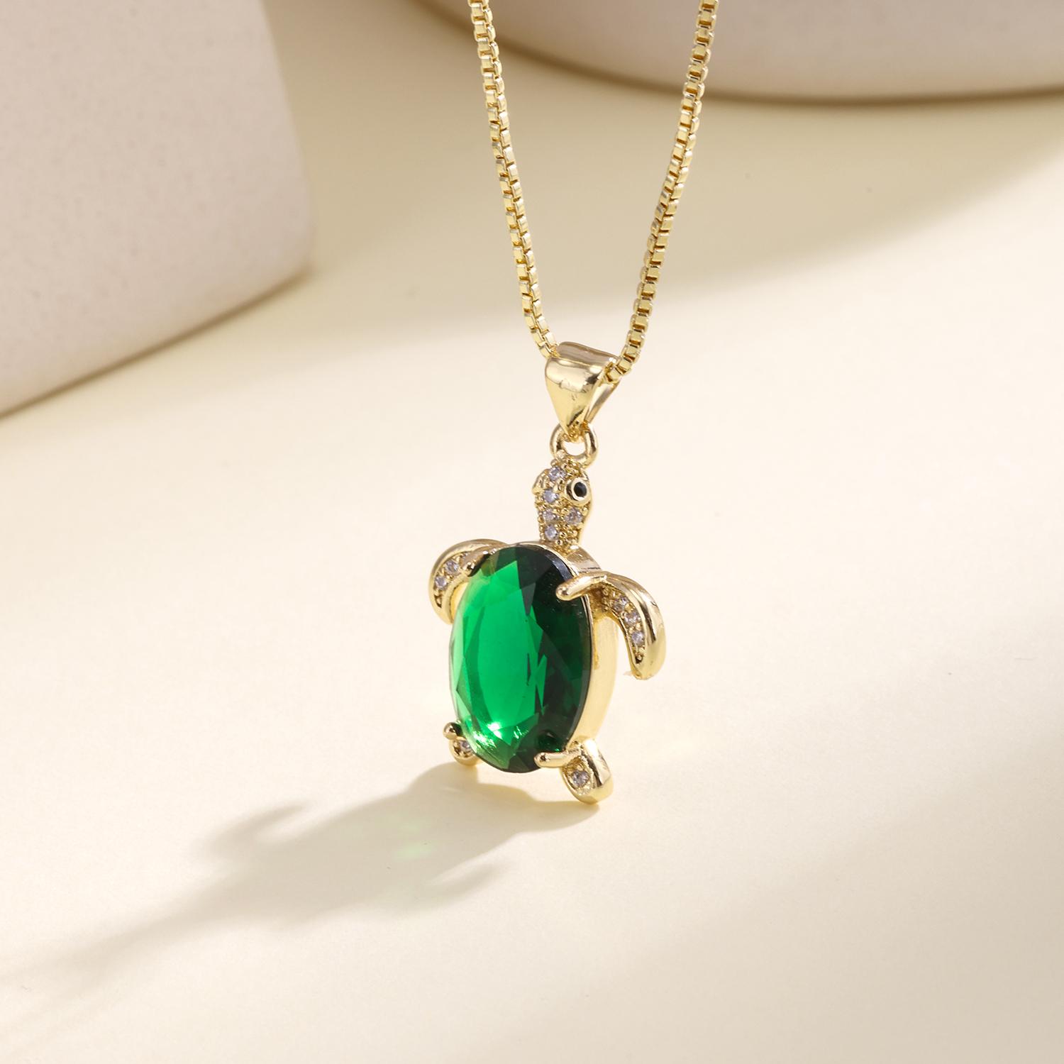 

Nidin New Arrival Sea Turtle Necklace Cute Sparkling CZ Inlay Tortoise Pendant With Chain Summer Beach Jewelry For Women Girls зелений