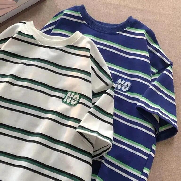 2025 Sommer neues Streifen Grafik T-Shirt für Damen Mode Tops weiß blau Damen T-Shirt Harajuku UNISEX Lässige Streetwear T-Shirts y2k Top