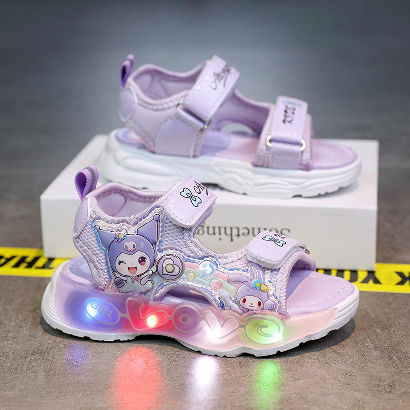 Summer New Girls' My Melody Princess Sandals Children's Kuromi Velcro Glowing Student Beach Shoes