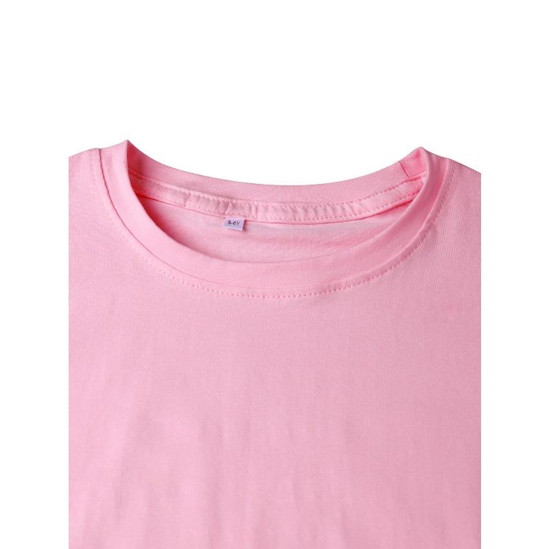 Girls Summer Crewneck T-Shirt, Cute Orange Cat & Heart Cartoon Print