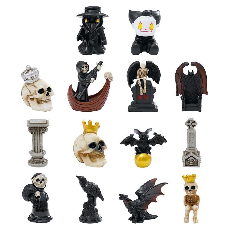 Halloween Figurine Decorations Micro Landscape Ghost Mini Pumpkin Skeleton Ghost Skull Ornament Resin Day Of The Dead Ornaments