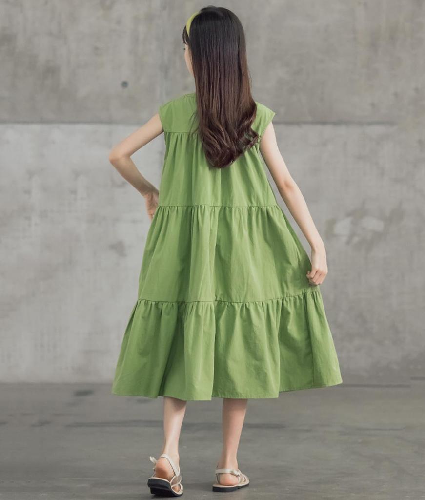 Yuwan Summer Sleeveless Long Maxi Dress with Tiered Summer Dress for Elementary School Stylish Korean Size 130 Kids' Dress, Dress, Girls' Skirt,
