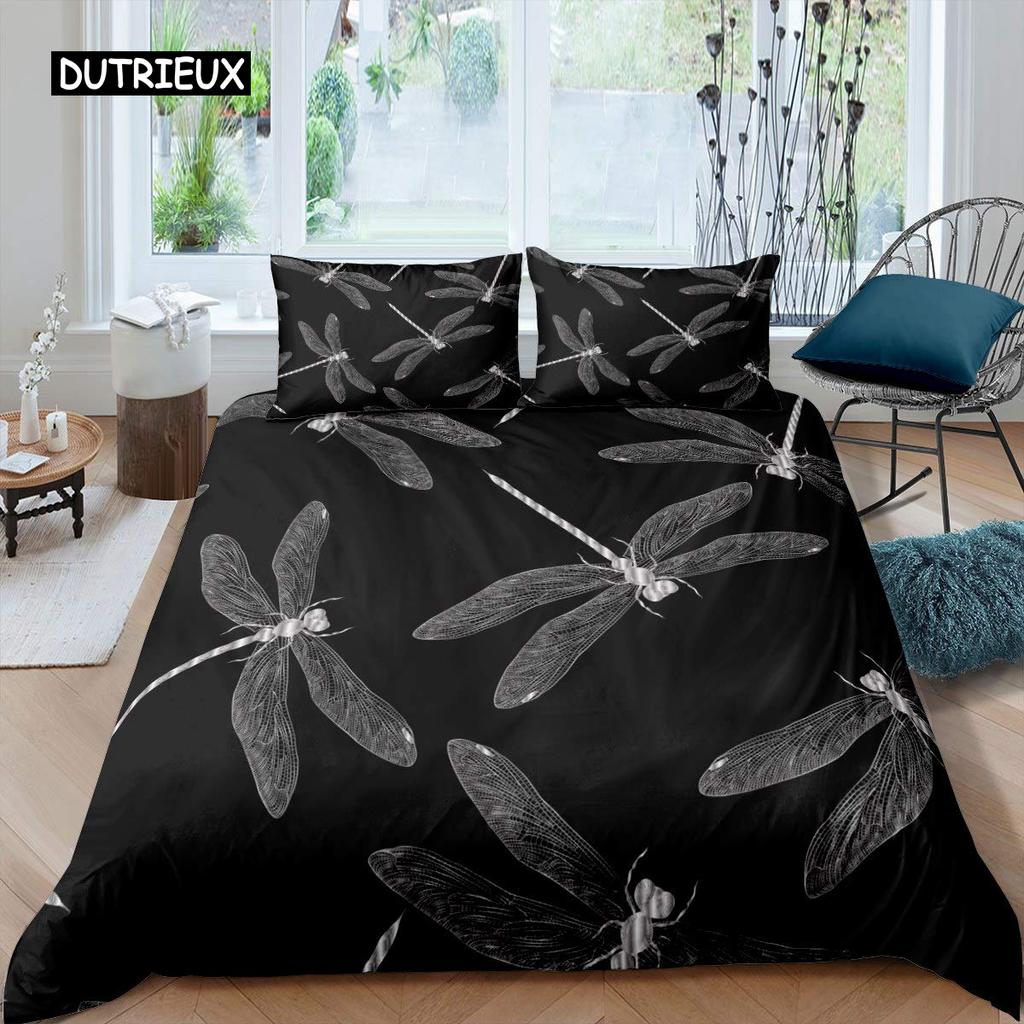 Dragonfly Duvet Cover Set King Size Colorful Wing Bedding Set for Kids Teens Adult Forset Wild Animal Theme 2/3pcs Quilt Cover