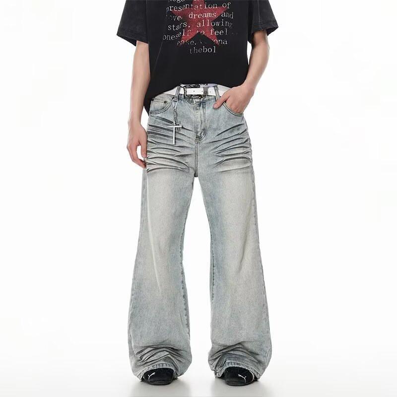 Classic Washed Denim Jeans Men Women Loose Fit Straight Leg Casual Pants High Street Vintage Style