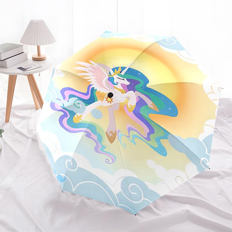 

Rainbow Unicorn Automatic Opening/Closing Umbrella: Portable 3-Fold Design with 8-Bone Iron Frame - Perfect Festival Gift for Fans, Traveler