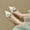 Kuhleder Spitzschuh Med Heels Slingback Herbst Sommer Schuhe Blumen Dekorationen Frauen Flache Pumps