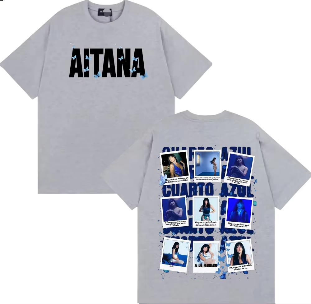 

Printed Aitana Quarter Blue Album Pattern 2026 Summer UNISEXs Womens Harajuku Pure Cotton Round Neck Oversized Retro Trendy 4XL