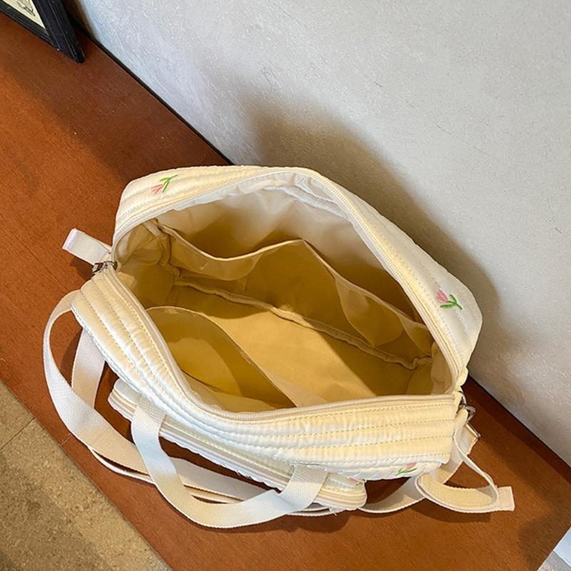 Fashionable Storage Pouch Case Large Bear/Flower Embroidery Mother Bag Portable Handbag with Multi Function Pockets