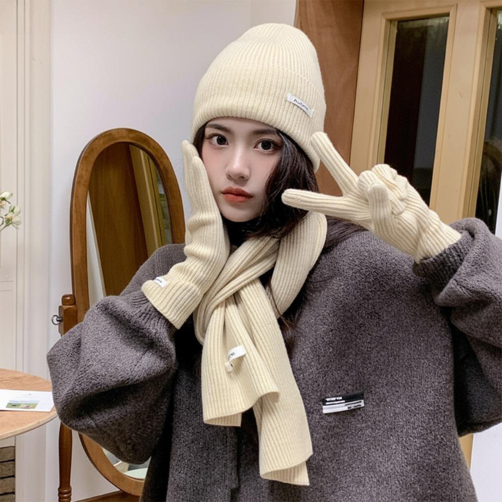 New Red Hat Scarf Gloves Set Ear Protection Thickened Knitted Woolen Cap Warm Cotton New Year Winter Beanie Hats Christmas Gift