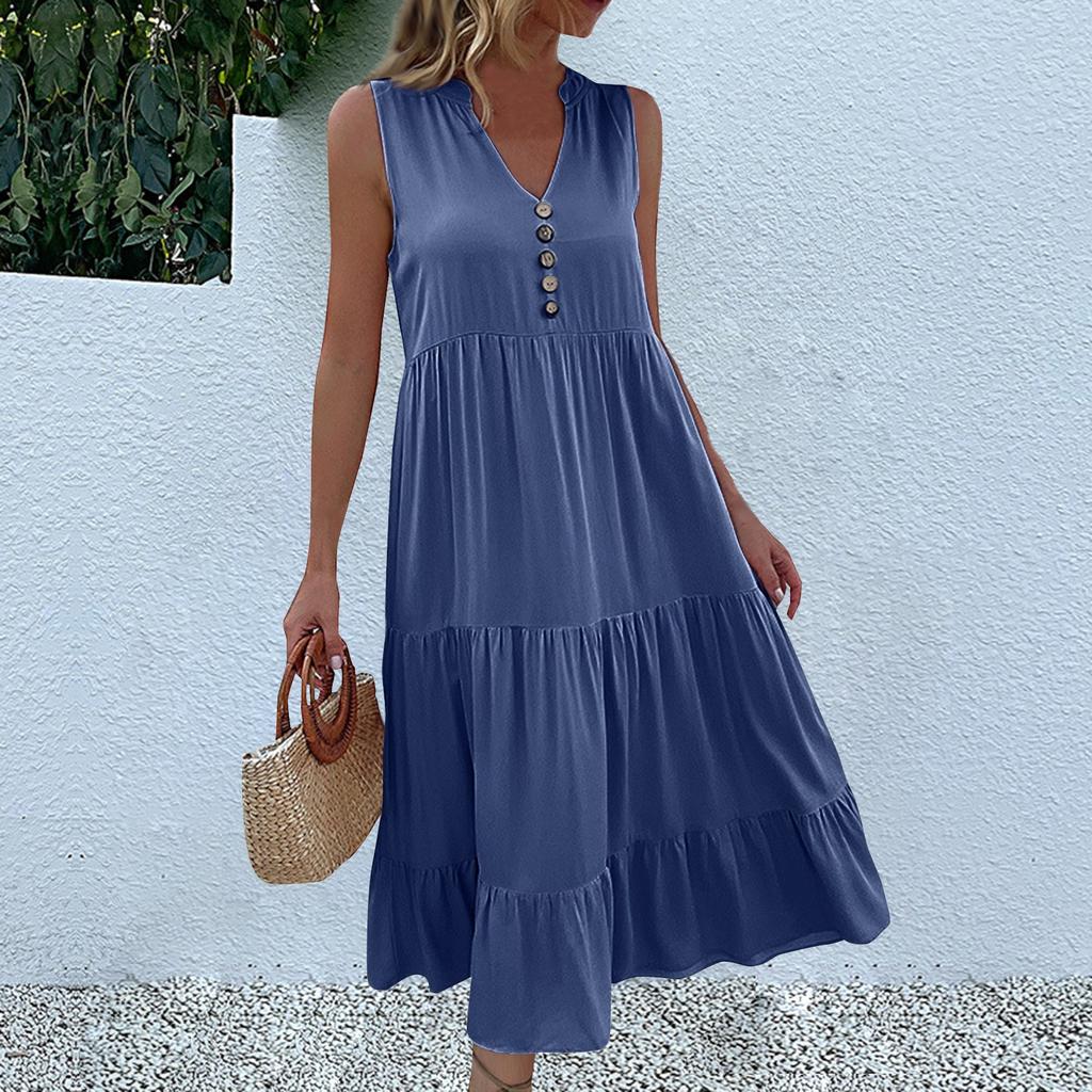 Women's Summer Fashion Loose Tank Dress Casual Sleeveless Solid Color Dresses