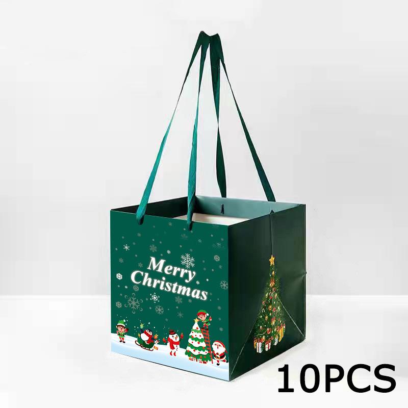 

WTEMPO Christmas Gift Packaging Bags DIY Festive Tote Bags DIY Creative Flower Bouquet Blessing Square Bags Christmas Series Pattern Printed Gift Bags 10pcs зелёный