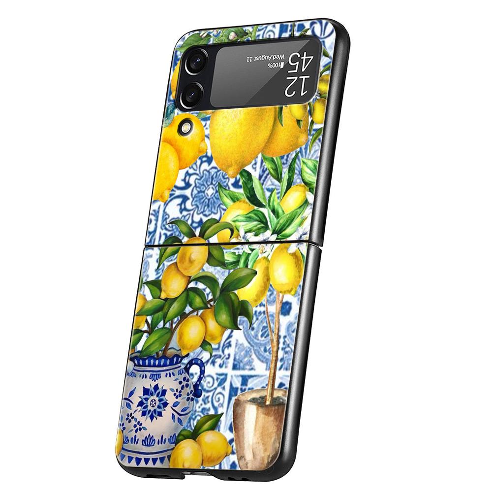 Luxus Handyhülle Für Samsung Galaxy Z Flip 3 4 5 6 Hartes Faltbares PC Für Samsung Z Flip3 Flip4 Flip5 Cover Retro Frucht Zitrone