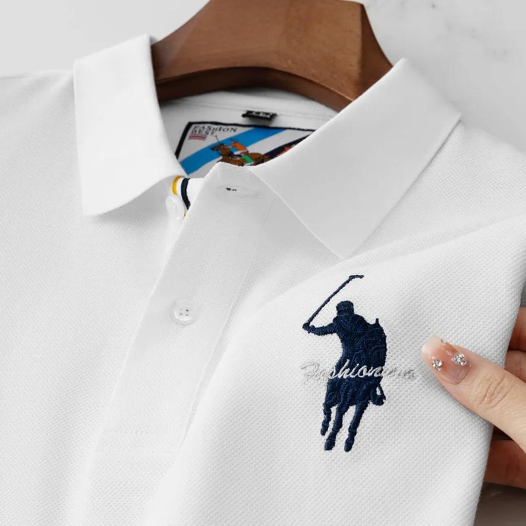 STORN Luxe Borduur Heren Poloshirt Zomer Dun Ademend 100% Katoen Zwart Marineblauw Kraag Korte Mouwen Tops Merk Kleding