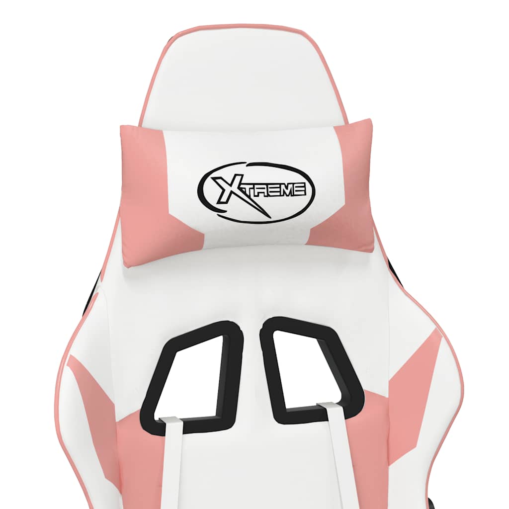 Gaming Chair with Massage Function White and Pink Artificial Leather