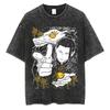 Vintage syrevasket bomullsskjorter Topper med korte ermer Anime grafiske t-skjorter for menn kvinner Casual løs passform Oversized t-skjorter