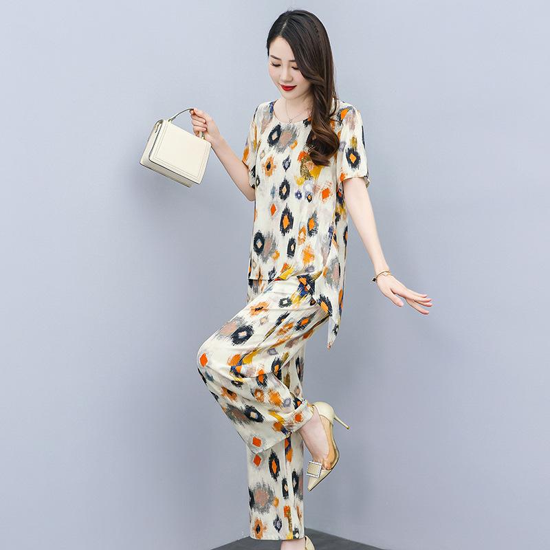 Women's Plus Size Summer Tie-Dye Cotton Linen Suit: Irregular Hem Top & Wide Leg Pants Two-Piece Set