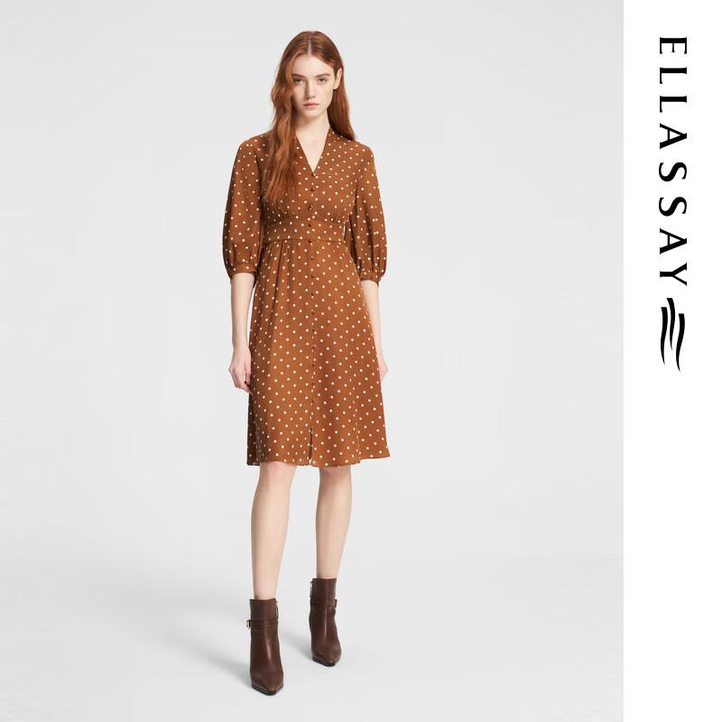 

ELLASSAY Women s Elegant Silk Polka Dot Midi Dress XS