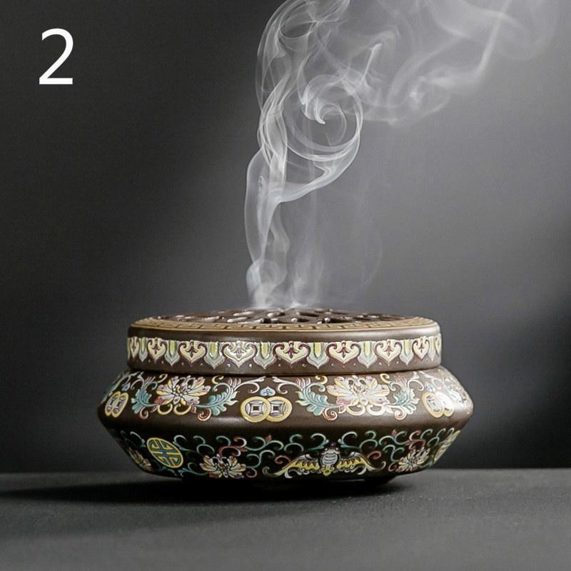 Ceramic Incense Burner Lotus, Dragon Pattern, Cloisonne Handicraft, Colored Enamel