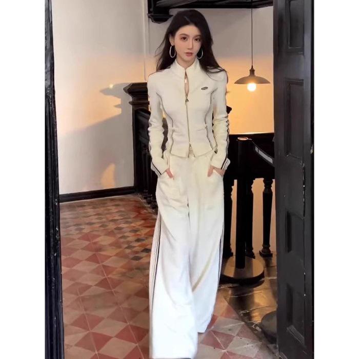 Women's Korean Style Casual Sportswear Set: Hooded Sweatshirt & Wide-Leg Pants (Spring/Autumn 2025)