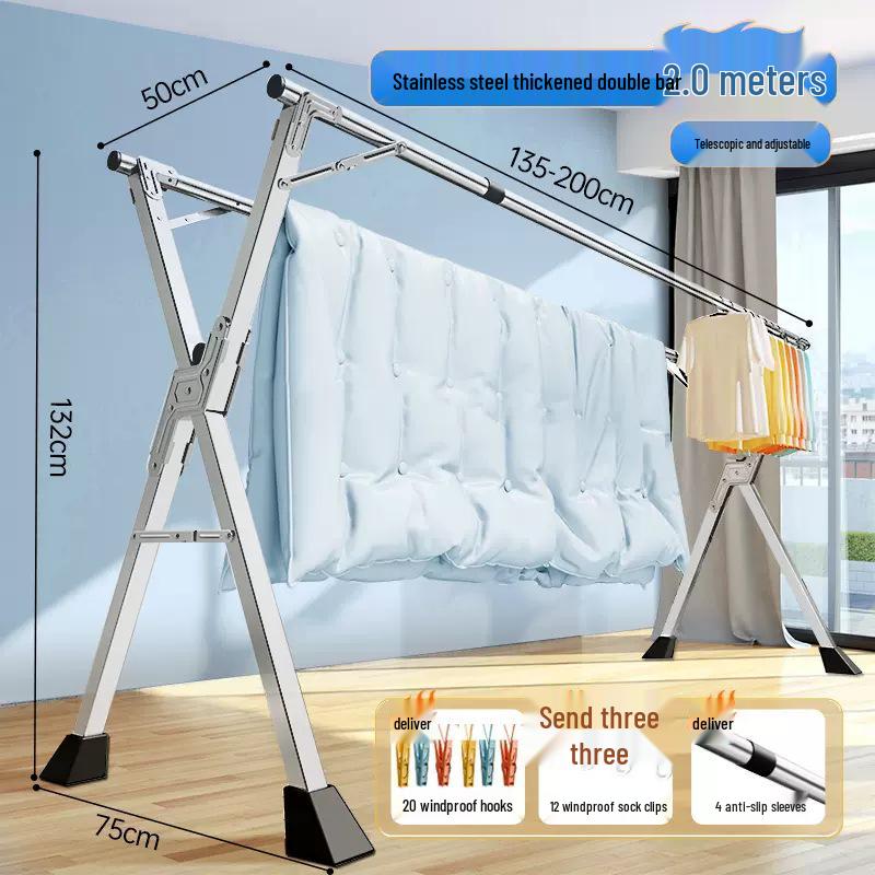 201 Stainless Steel X-Type Telescopic Clothes Drying Rack, Indoor Floor-Standing Model for Household Use