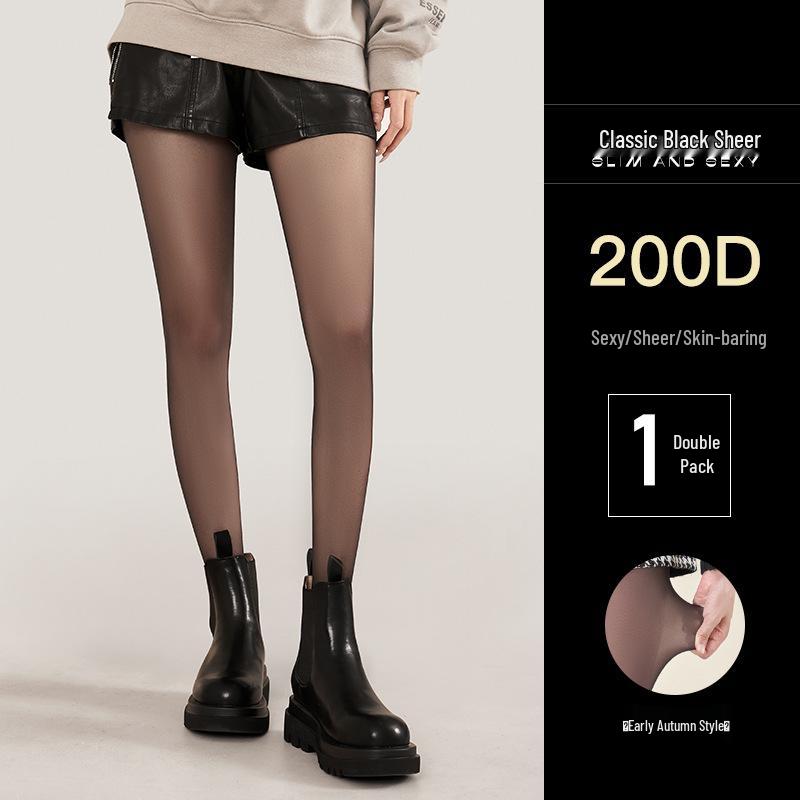 

Bonas Черные Прозрачные Колготки с Флисовой Подкладкой с Эффектом «Обнаженной Кожи» - Утепленные Зимние Колготки Footless