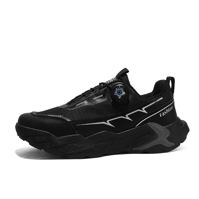 New Men'S Shoes Autumn Breathable Button Rotating Convenient Mesh Sports Outdoor Sports Leisure Running And Hiking Shoes