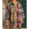 Women's Lapel Long Sleeve Shacket Oversized Fit Streetwear Colorful Plaid Flannel Shirt Jacket