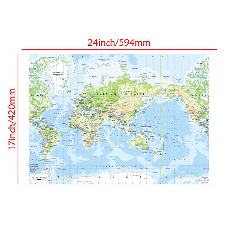 Without Frame English-World Map-Geographic Map with Cities Backdrop,Travel Supplies,for Classroom,Dorm,Office Decor