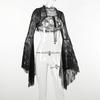 Vintage Gothic Schwarzes Spitzen-T-Shirt, elegantes Smock-Top mit ausgestellten Ärmeln, durchsichtig, sexy, abgeschnittene Tops, Cardigan, Streetwear