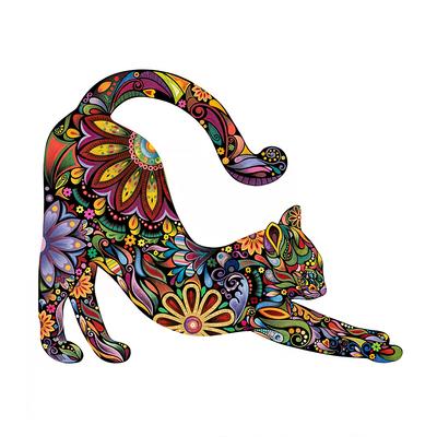 Unique Wooden Puzzle: Flower & Cat Patterns, Irregular Animal Shape, Casual Educational Toy, Ideal Halloween/Christmas Gift