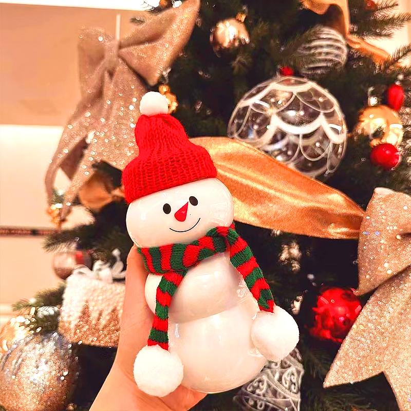 3 bucăți/set sticle drăguțe din plastic pentru suc de lapte în formă de om de zăpadă de Crăciun, cu capace și capac, ceașcă transparentă