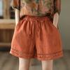 Casual Solid Linen Lace Floral Summer Short Pants Loose Elastic Waist Boho Beach Wear Shorts Women Bottom