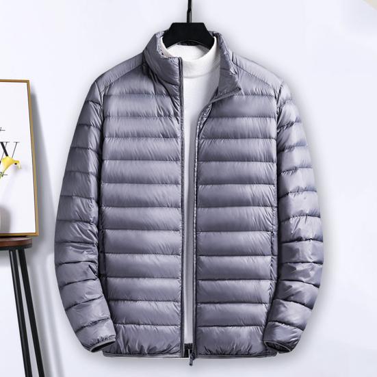 Men Cotton Coat Stand Collar Long Sleeve Zipper Closure Lightweight Jacket