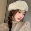 Y2K Lace Berets Cap Street Style Women Artist Hat Casual Pearls Bow Soft Hat  Girls