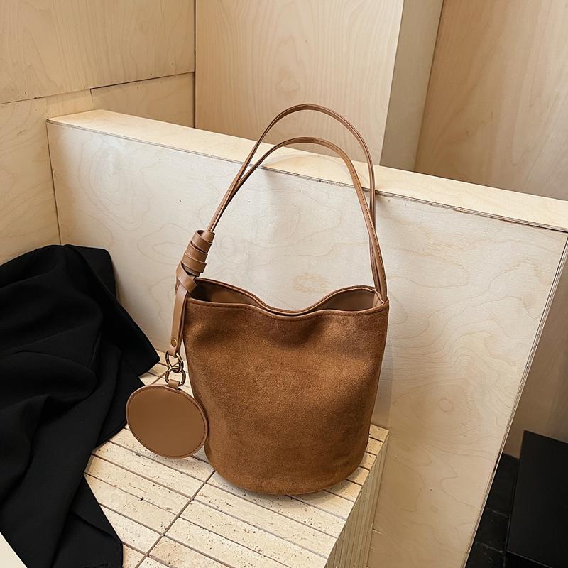 Korean niche ins suede suede surface retro bucket bag versatile shoulder messenger women tote bag