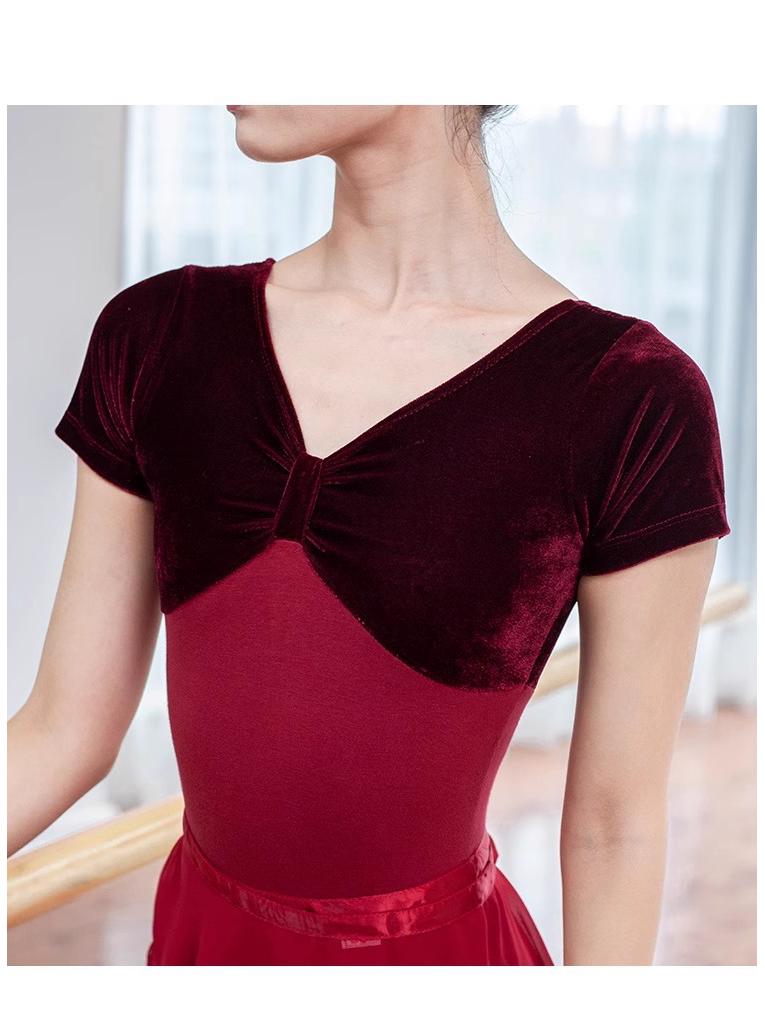 Ballet Dance Cotton & Velvet Short Sleeve Leotard for Gymnastics & Modern Dance