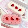 Cartoon Cherry Cake Plush Pen Bag Large Capacity Portable Multifunctional Stationery Pencil Case Makeup Storage Bag for Students Gift
