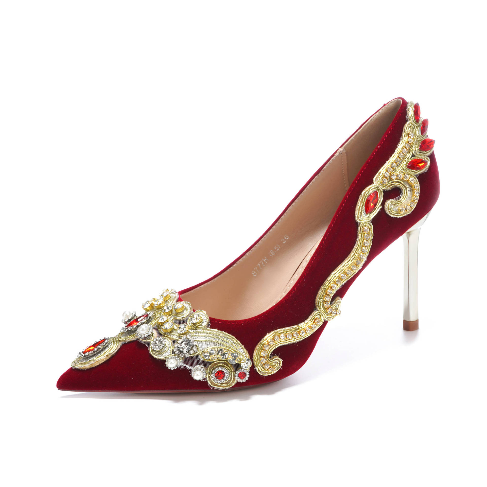 

Замшевый тонкий каблук светлый рот свадебные туфли горный хрусталь красные высокие каблуки женская одежда для показа женская обувь продвинутый смысл 34