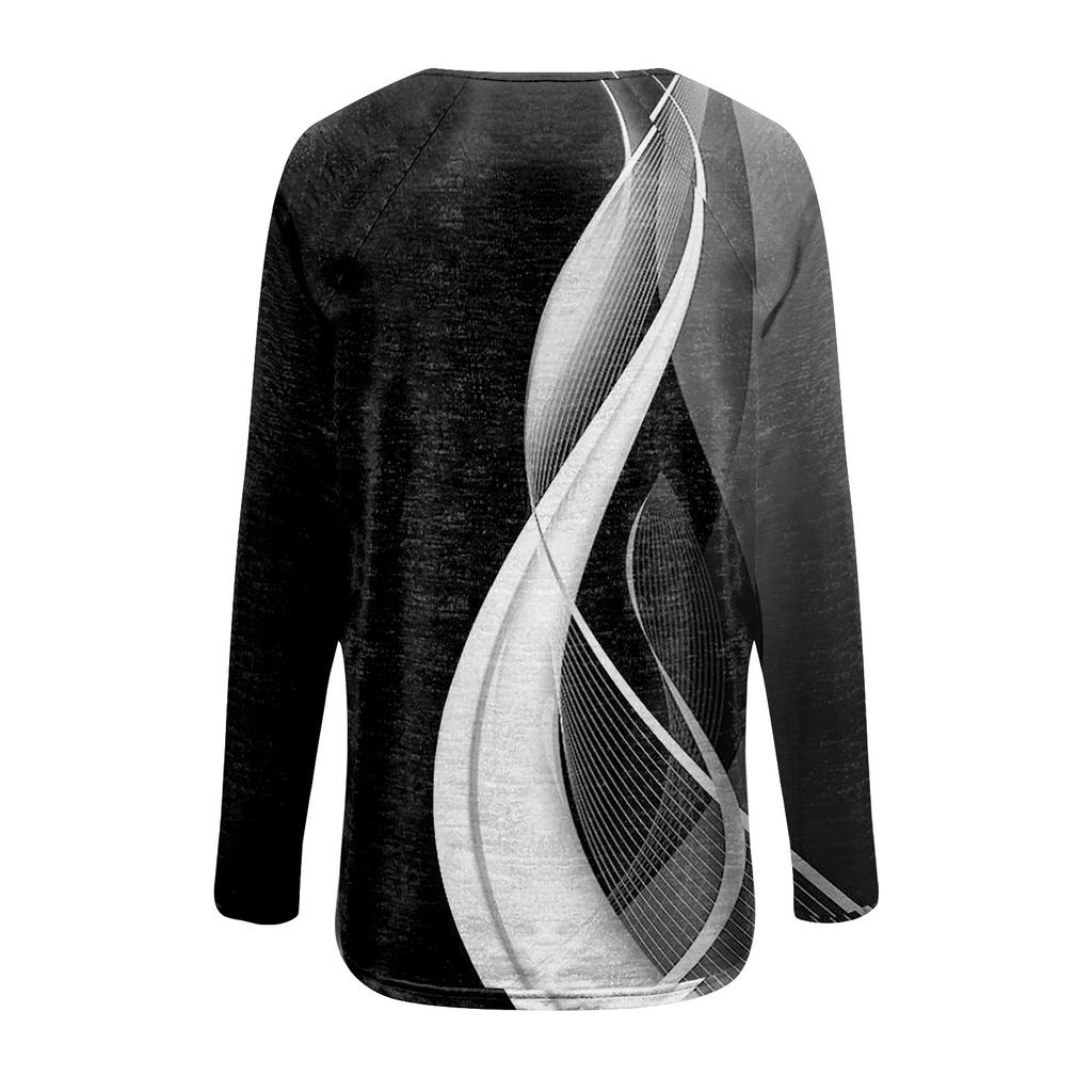 Women's Shirt Blouse Casual Loose Shirts Print Long Sleeve V Neck Zipper T-shirts Tee Pullover Tops