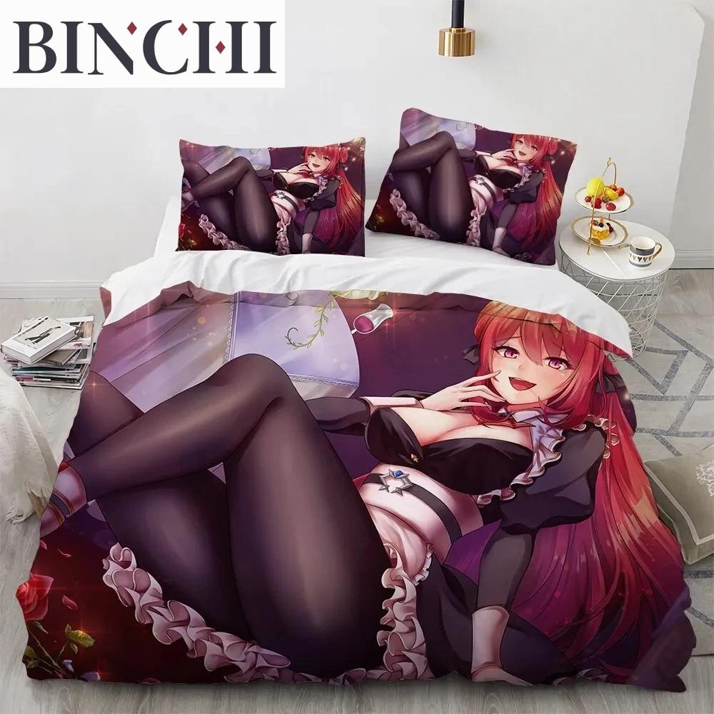 Set de lenjerie de pat pentru fete Kawaii Anime sexy, cuvertură de pilotă Set pat cuvertură husă de pilota pentru fată de pernă, King Queen Twin Size Băieți Fete Adulti