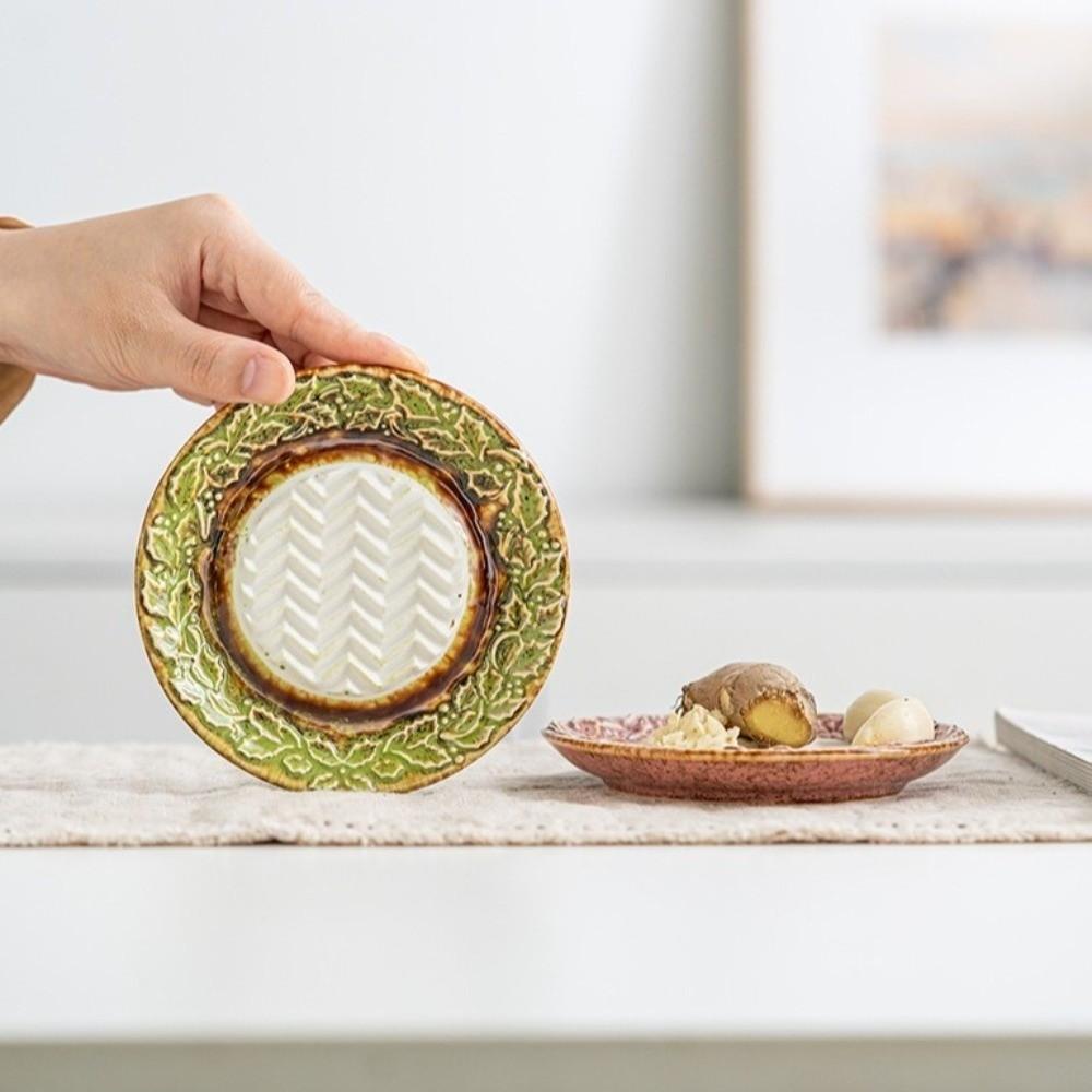 Non-Slip Ceramic Ginger Grater Embossed Texture Colorful Garlic Masher Plate Efficient Round Plate Vegetable Grinding Tool