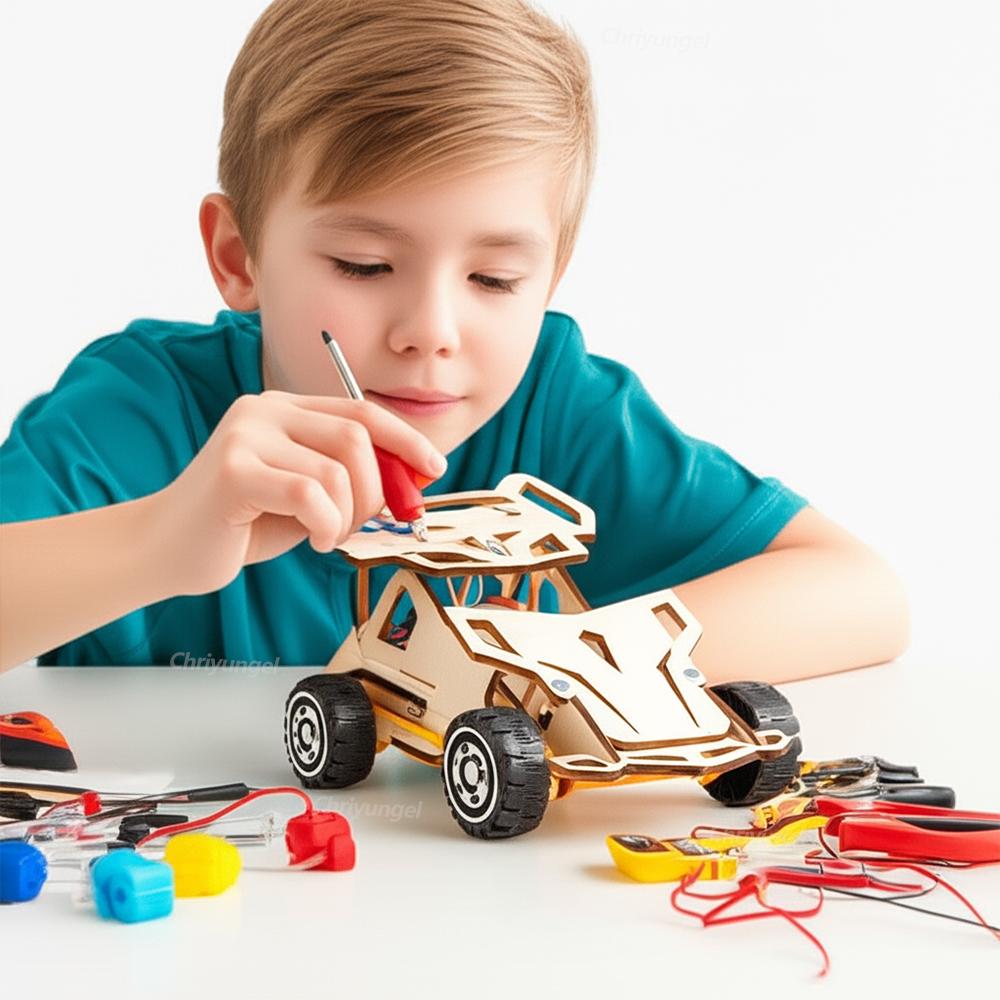 DIY Wooden Remote Control Car Wooden Four Wheel Drive Racing Assembling Science Experiment Kits KIDS STEM Educational Toy