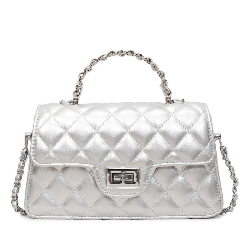 

Сумка-цепочка ромбовидной формы женская на плечо, сумка-мессенджер, летняя новая нишевая дизайнерская сумочка серебряный