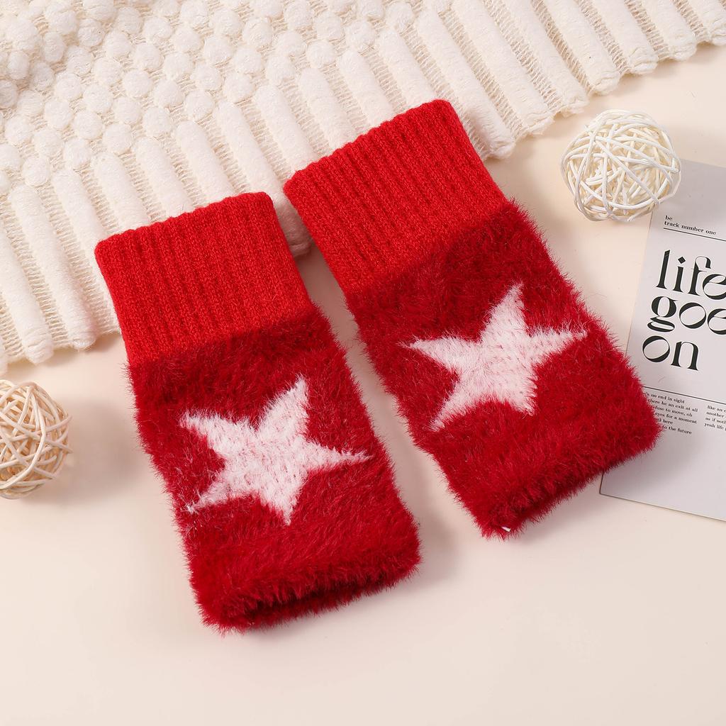 Plush Half-finger Gloves for Women, Thickened To Keep Warm In Autumn and Winter, Students Can Touch the Screen When Writing, Wrist Guards To Prevent