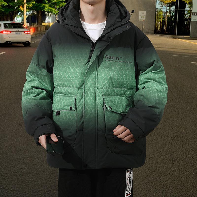

Men s Fashion Gradient Hooded Down Jacket XL зелений